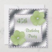 Invitation Fleurs Vertes & Diamants 45e Anniversaire (Devant)
