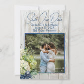 Invitation Fleurs vertes en bois blanc Photo Sauvez la date (Devant)