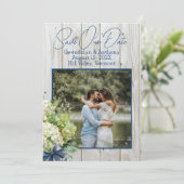 Invitation Fleurs vertes en bois blanc Photo Sauvez la date (Debout devant)