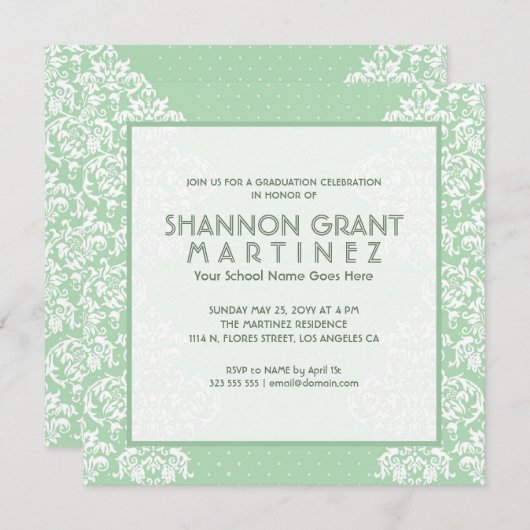 Invitation Fleurs Vertes Et Blanches Douces - Élégant Invitat (Devant / Derrière)