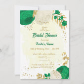 Invitation fleurs vertes et blanches douche de mariée dorée (Devant)