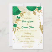 Invitation fleurs vertes et blanches or mariage (Devant)