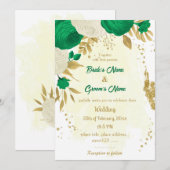 Invitation fleurs vertes et blanches or mariage (Devant / Derrière)