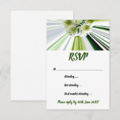 Invitation Fleurs vertes et blanches rayées RSVP (Devant / Derrière)