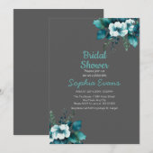Invitation Fleurs vertes et Fête des mariées grise Feuille (Devant / Derrière)