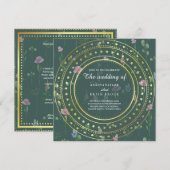 Invitation Fleurs vertes et or, mariage (Devant / Derrière)