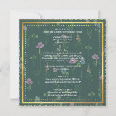 Invitation Fleurs vertes et or, mariage (Dos)