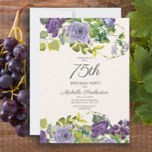 Invitation Fleurs Vertes Florales Violettes 75e Anniversaire