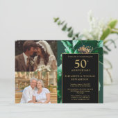 Invitation Fleurs Vertes Noir Or 50e Anniversaire 2 Photo (Debout devant)