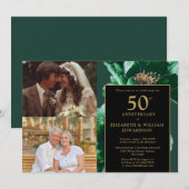 Invitation Fleurs Vertes Noir Or 50e Anniversaire 2 Photo (Devant / Derrière)