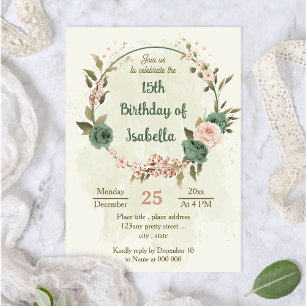 Invitation fleurs vertes sauge anniversaire botanique