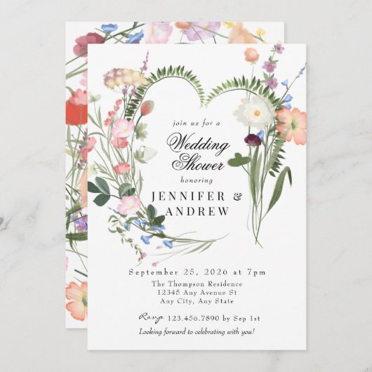 Invitation Fleurs vertes sauvages | WEDDING SHOWER FLEUR SAUV (Devant / Derrière)