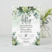 Invitation Fleurs vertes succulentes feuilles 50e anniversair (Debout devant)