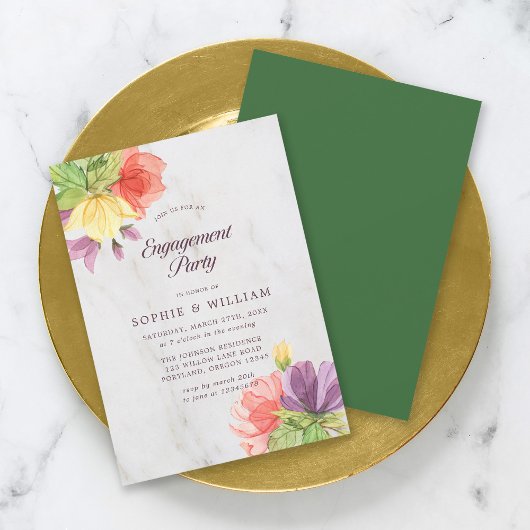 Invitation Fleurs vibrantes Marble Engagement Party