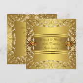 Invitation Fleurs victoriennes dorées 50e anniversaire (Devant / Derrière)