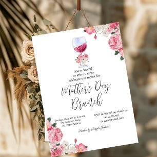 Invitation Fleurs Vins Verre Mère Fête Brunch
