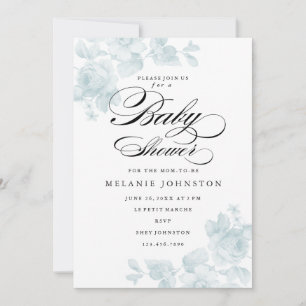 Invitation Fleurs vintage Baby Shower Blue Boy