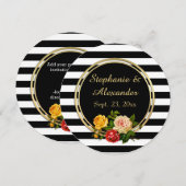 Invitation Fleurs Vintage Noir et Rayure Blanche Personnalisé (Devant / Derrière)