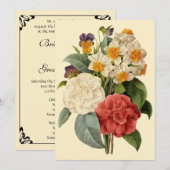 Invitation Fleurs vintages, Camellias et Narcisse, Redoute (Devant / Derrière)