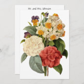 Invitation Fleurs vintages, Camellias et Narcisse, Redoute (Devant / Derrière)