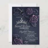 Invitation Fleurs vintages Damas Dark Gothic Sweet 16 (Devant)