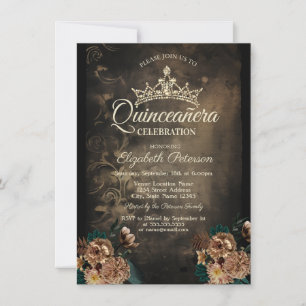 Invitation Fleurs vintages Damask Dark Gothic Quinceañera