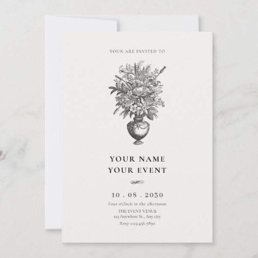 Invitation Fleurs vintages dans vase antique (Devant)