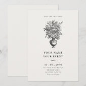 Invitation Fleurs vintages dans vase antique (Devant / Derrière)