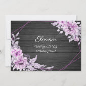 Invitation Fleurs Vintages d'aquarelle violet sur bois rustiq (Devant)