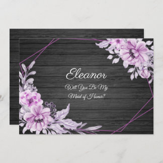 Invitation Fleurs Vintages d'aquarelle violet sur bois rustiq