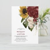 Invitation Fleurs vintages d'automne Vert Feuille Mariage (Debout devant)