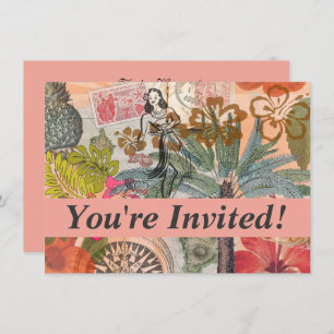 Invitation Fleurs vintages Hula Colorful Hawaiian Tropical