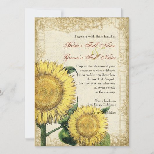 Invitation Fleurs vintages - Mariage de automne d'automne (Devant)