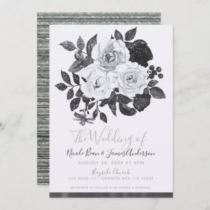Invitation Fleurs Vintages noires et blanches Moderne Floral
