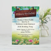 Invitation Fleurs vintages Papillons fête d'anniversaire (Debout devant)