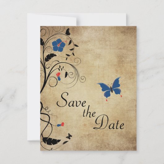 Invitation Fleurs vintages Papillons Mariage Enregistrer la d (Devant)