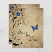 Invitation Fleurs vintages Papillons Mariage Enregistrer la d (Devant / Derrière)
