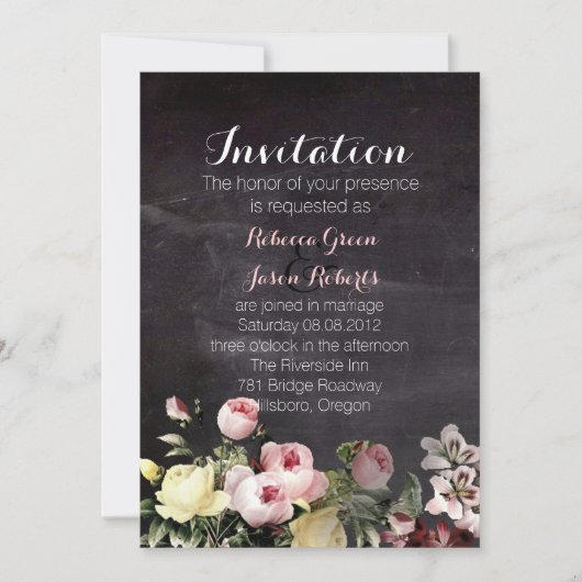 Invitation fleurs vintages rustiques modernes Chalkboard mari (Devant)