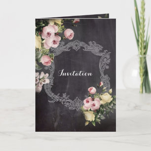 Invitation fleurs vintages rustiques modernes Chalkboard mari