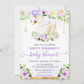 Invitation Fleurs violet et crème à l'aquarelle Bain de bébé (Devant)