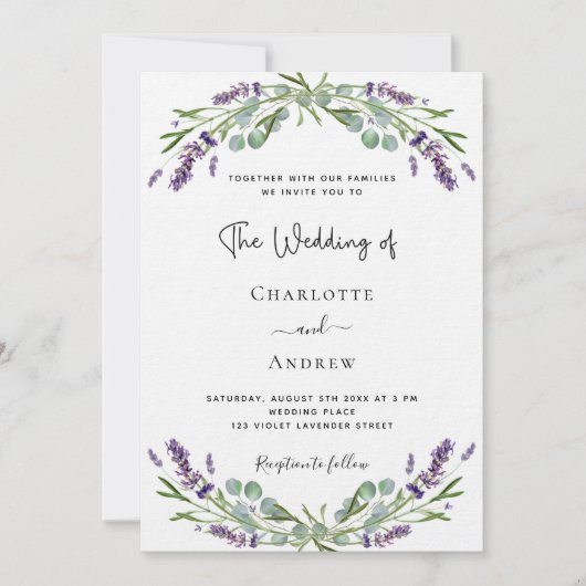 Invitation Fleurs violet lavande de lavande photo mariage de (Devant)
