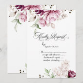 Invitation Fleurs violettes à l'aquarelle RSVP (Devant / Derrière)