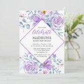 Invitation Fleurs violettes Anniversaire (Debout devant)