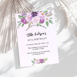 Invitation Fleurs violettes anniversaire vert<br><div class="desc">Arrière - plan violet,  lavande aquarellé. Décoré de fleurs violettes et violettes aquarelles et verdure. Personnalisez et ajoutez votre nom et les détails de votre fête.</div>