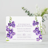 Invitation Fleurs violettes aquarelle réception du soir (Debout devant)