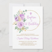 Invitation Fleurs violettes Baptême et premier anniversaire (Devant)