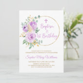 Invitation Fleurs violettes Baptême et premier anniversaire (Debout devant)