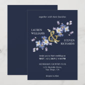 Invitation Fleurs violettes bleu foncé personnalisées Mariage (Devant / Derrière)