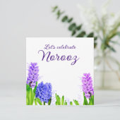 Invitation Fleurs violettes bleu rose Hyacinth Joyeux Norooz (Debout devant)