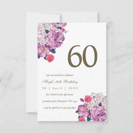 Invitation Fleurs violettes, botanique simple et chic pour 60 (Devant)
